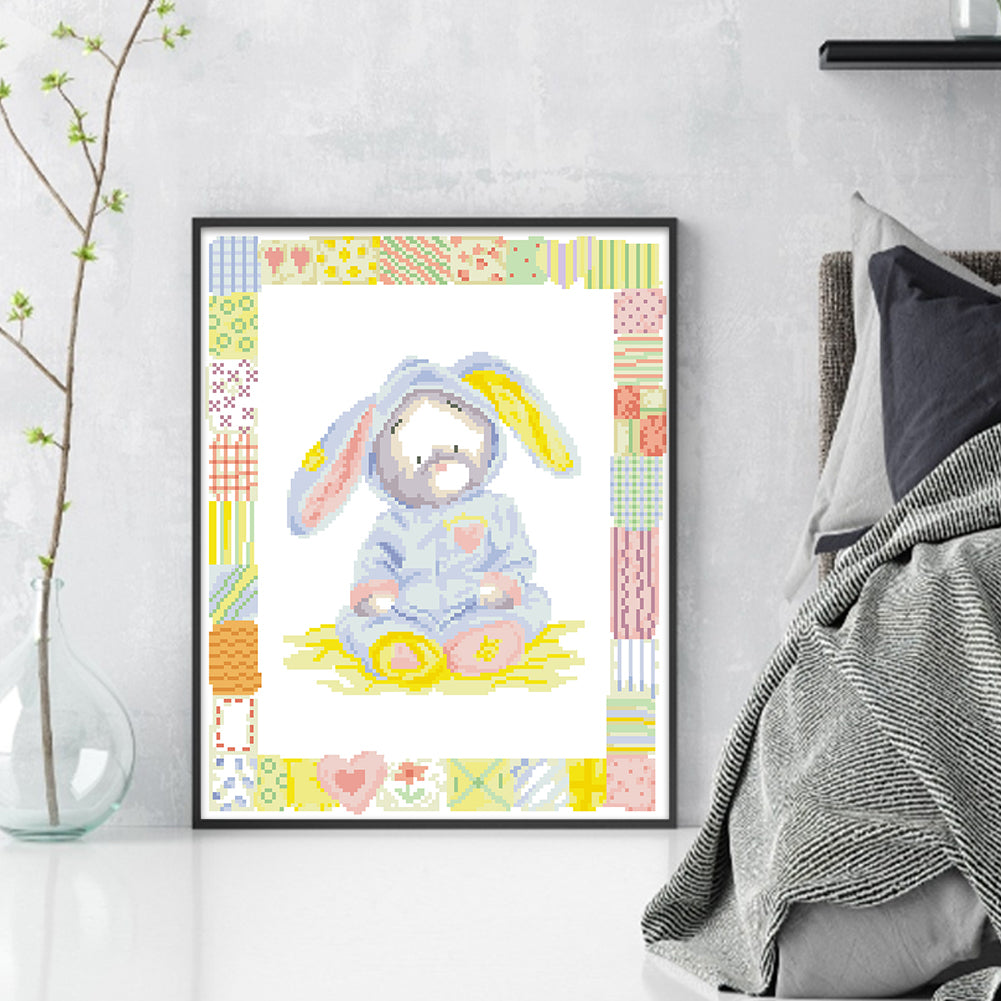 Cute Rabbit - Partial  9CT Stamped Cross Stitch - Bead Embroidery 36x45CM/14.17x17.72in