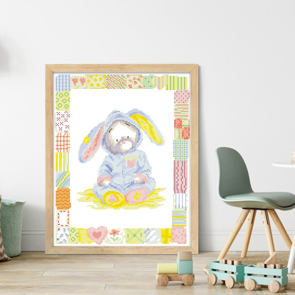 Cute Rabbit - Partial  9CT Stamped Cross Stitch - Bead Embroidery 36x45CM/14.17x17.72in