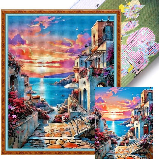 Seaside House - Full 11CT Stamped Cross Stitch 40x50CM - Huacan