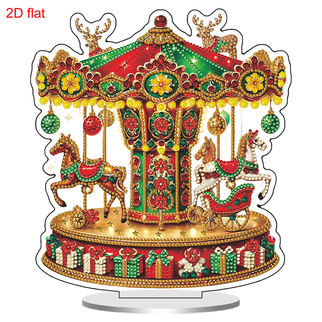 Acrylic 2D Flat Christmas Carousel DIY Desktop Diamond Art Kits Table Decor