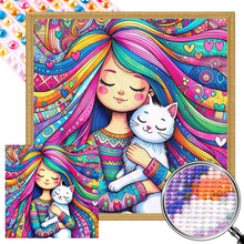 Load image into Gallery viewer, Girl And White Cat 40*40CM(Picture) Full Round Drill Diamond Painting
