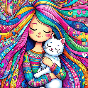 Girl And White Cat 40*40CM(Picture) Full Round Drill Diamond Painting