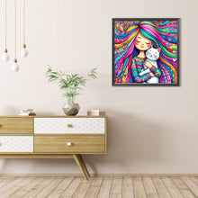 Load image into Gallery viewer, Girl And White Cat 40*40CM(Picture) Full Round Drill Diamond Painting
