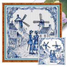 Load image into Gallery viewer, Huancan - Blue And White Porcelain Windmill - 50*50CM 11CT 3 Stamped Cross Stitch

