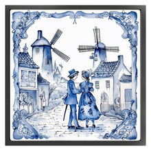 Load image into Gallery viewer, Huancan - Blue And White Porcelain Windmill - 50*50CM 11CT 3 Stamped Cross Stitch
