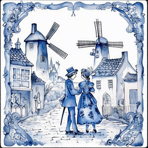 Huancan - Blue And White Porcelain Windmill - 50*50CM 11CT 3 Stamped Cross Stitch