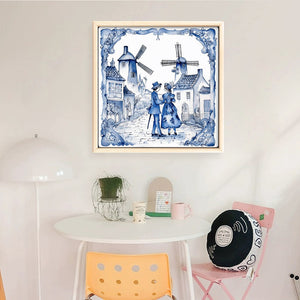 Huancan - Blue And White Porcelain Windmill - 50*50CM 11CT 3 Stamped Cross Stitch