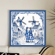 Load image into Gallery viewer, Huancan - Blue And White Porcelain Windmill - 50*50CM 11CT 3 Stamped Cross Stitch
