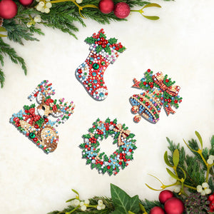 4Pcs Acrylic Special Shaped Christmas DIY Diamond Art Brooch Kit for Women Girls