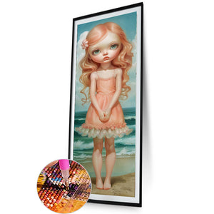 Curly-Haired Girl 30*90CM(Canvas) Full Round Drill Diamond Painting