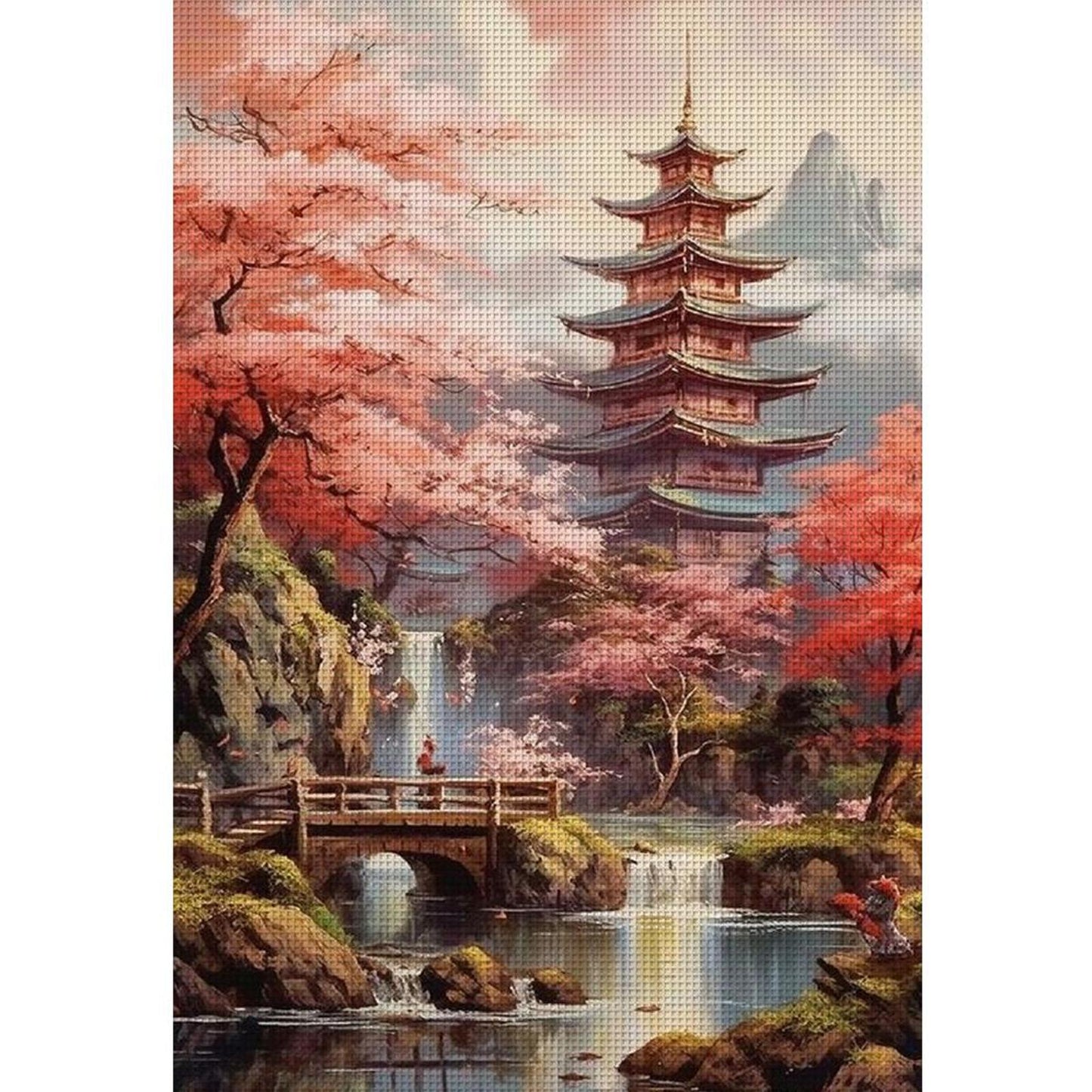 Landscape With Pavilion - Full 11CT Stamped Cross Stitch 40x60CM - Yishu