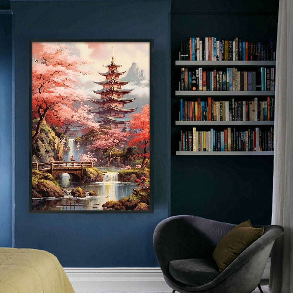 Landscape With Pavilion - Full 11CT Stamped Cross Stitch 40x60CM - Yishu