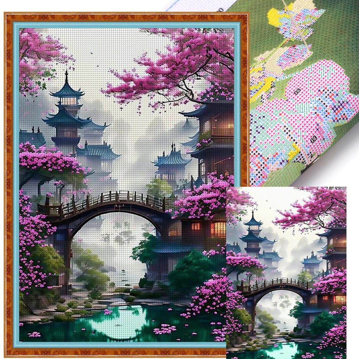 Landscape With Pavilion - Full 11CT Stamped Cross Stitch 40x60CM - Yishu
