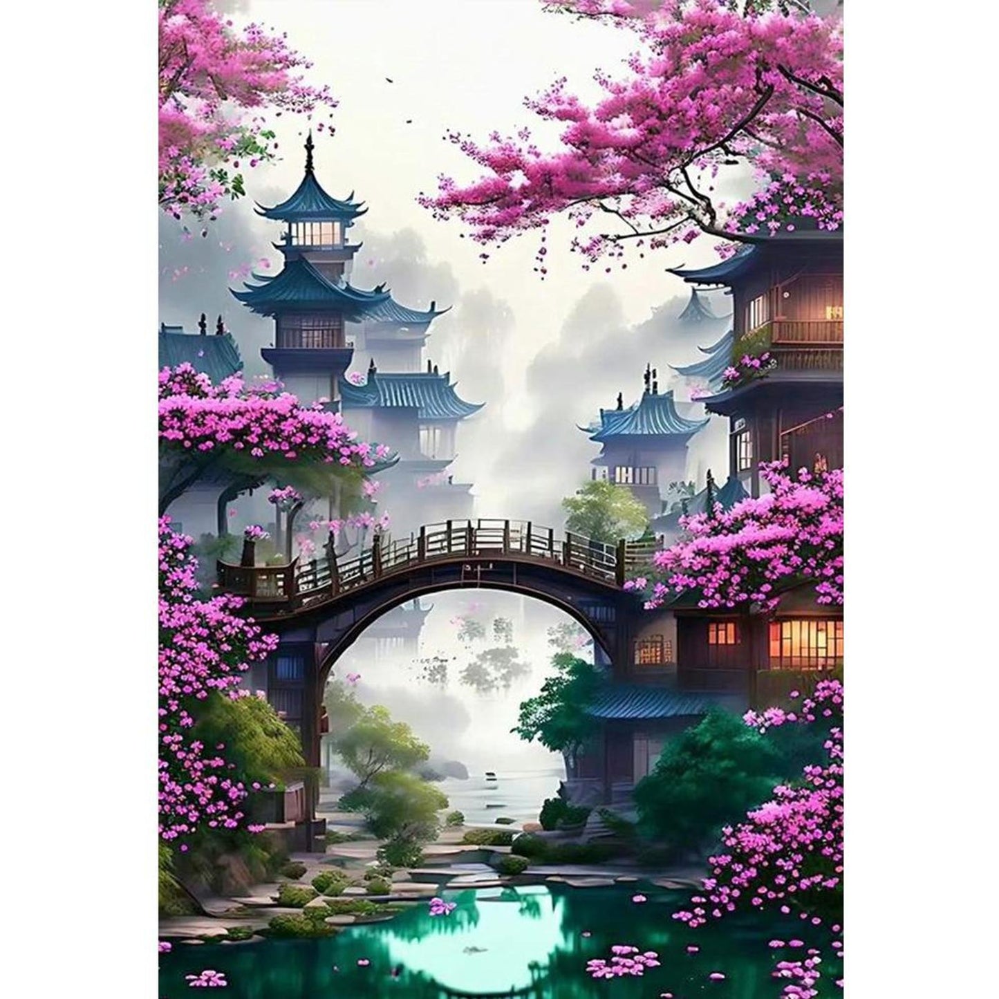 Landscape With Pavilion - Full 11CT Stamped Cross Stitch 40x60CM - Yishu