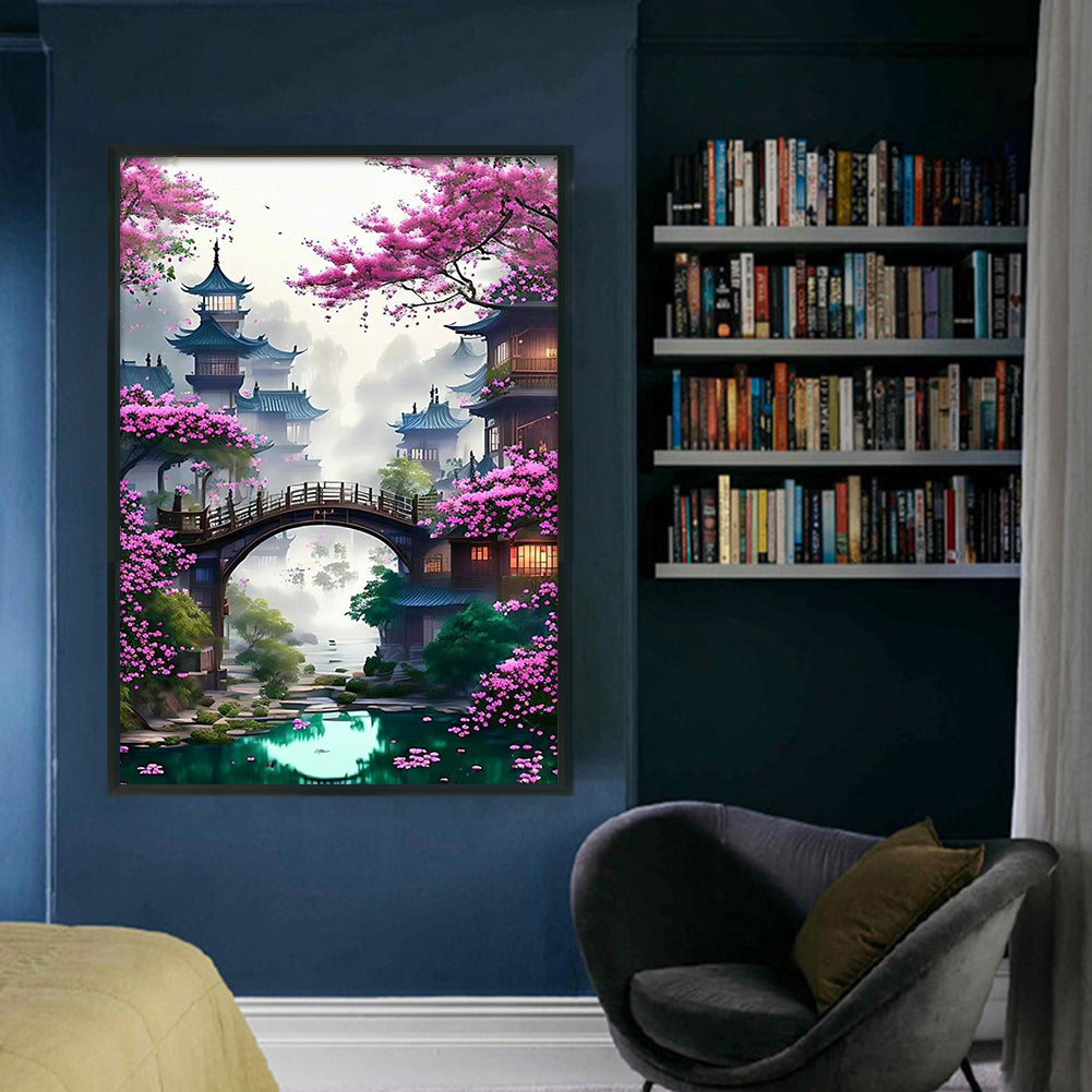 Landscape With Pavilion - Full 11CT Stamped Cross Stitch 40x60CM - Yishu