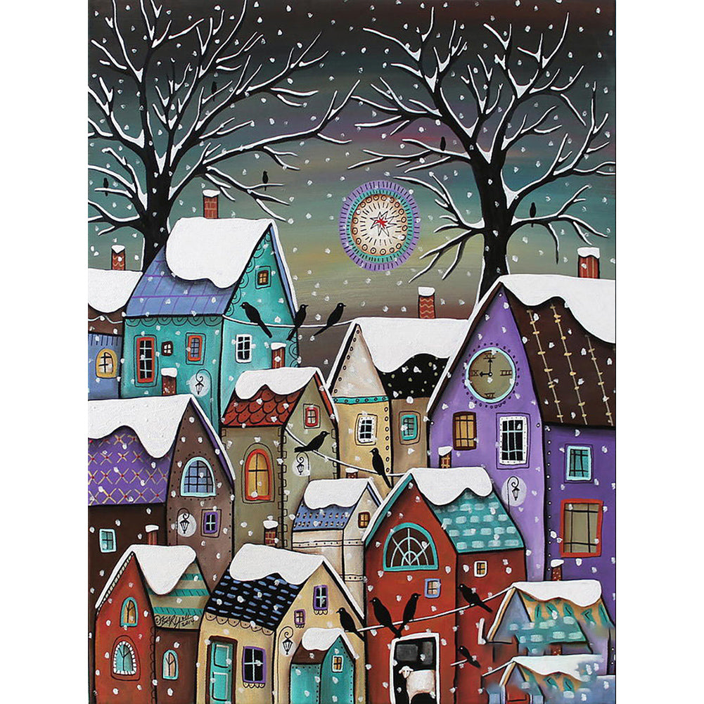 Snowy Village 30*40CM(Canvas) Full Round Drill Diamond Painting