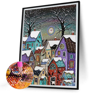 Snowy Village 30*40CM(Canvas) Full Round Drill Diamond Painting