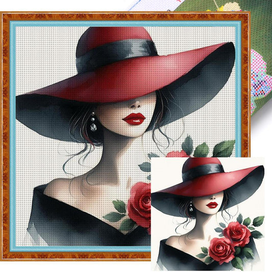 Girl With Red Hat - Full 11CT Stamped Cross Stitch 50x50CM - Yishu