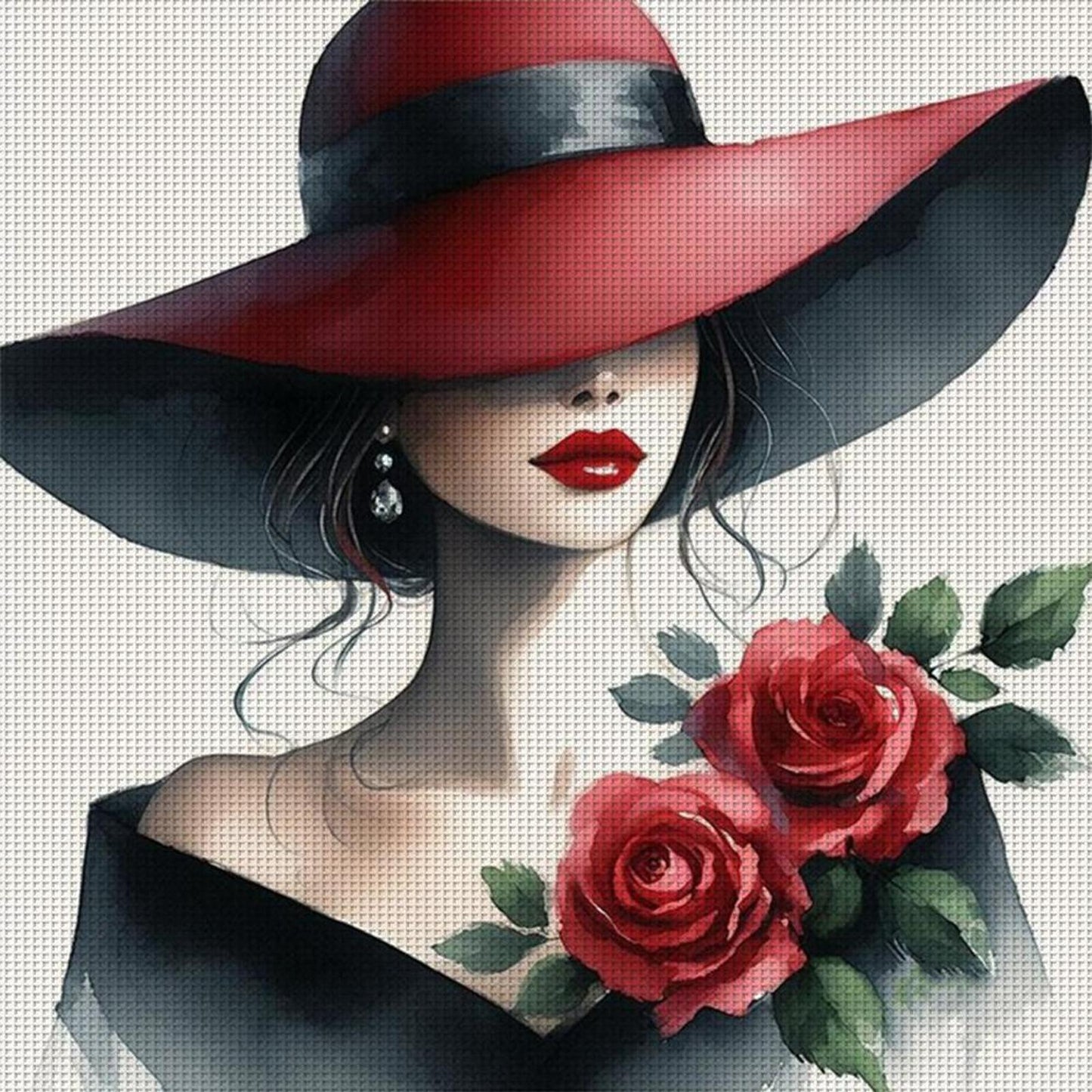 Girl With Red Hat - Full 11CT Stamped Cross Stitch 50x50CM - Yishu