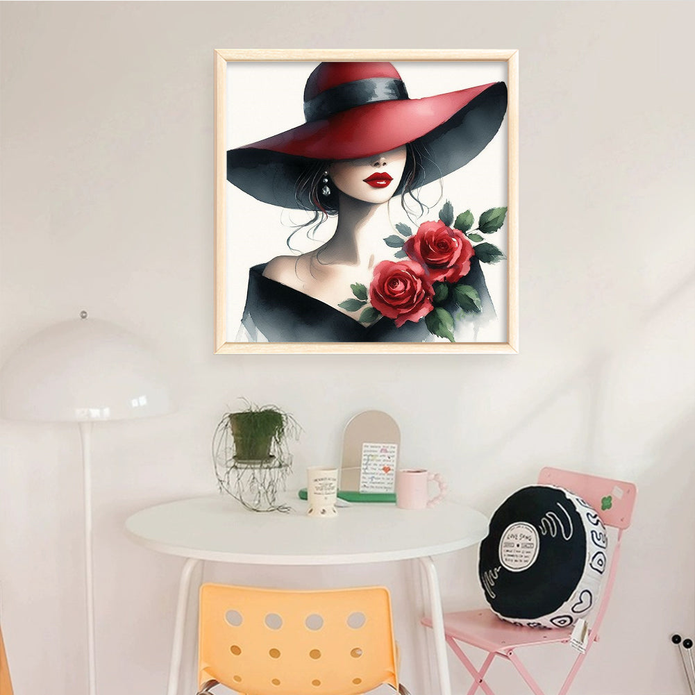 Girl With Red Hat - Full 11CT Stamped Cross Stitch 50x50CM - Yishu