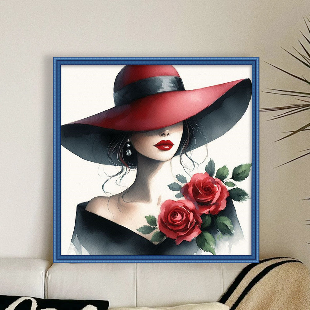 Girl With Red Hat - Full 11CT Stamped Cross Stitch 50x50CM - Yishu