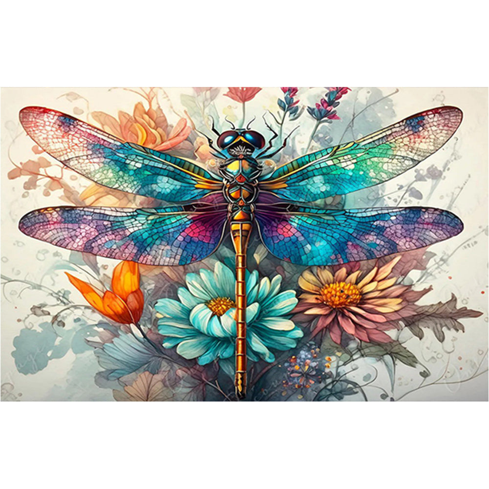 Dragonfly In A Flower Field 60*40CM(Canvas) Full Round Drill Diamond Painting