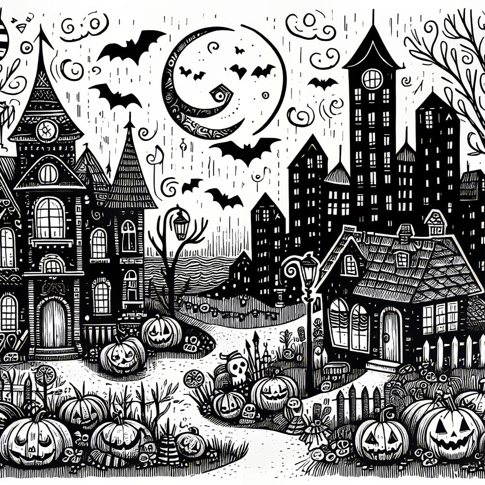 Black And White Halloween 40*40CM(Canvas) Full Round Drill Diamond Painting