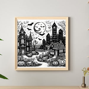 Black And White Halloween 40*40CM(Canvas) Full Round Drill Diamond Painting