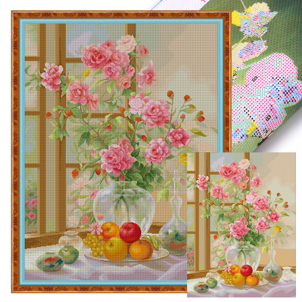 Morning Floral Breeze - Full 14CT Stamped Cross Stitch 60x77CM - Spring Egyptian Cotton(88Colors)