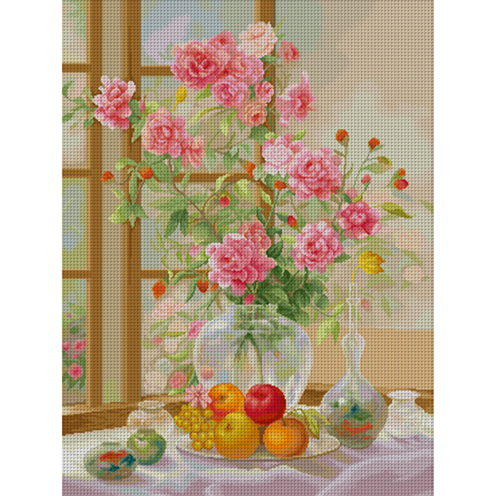 Morning Floral Breeze - Full 14CT Stamped Cross Stitch 60x77CM - Spring Egyptian Cotton(88Colors)