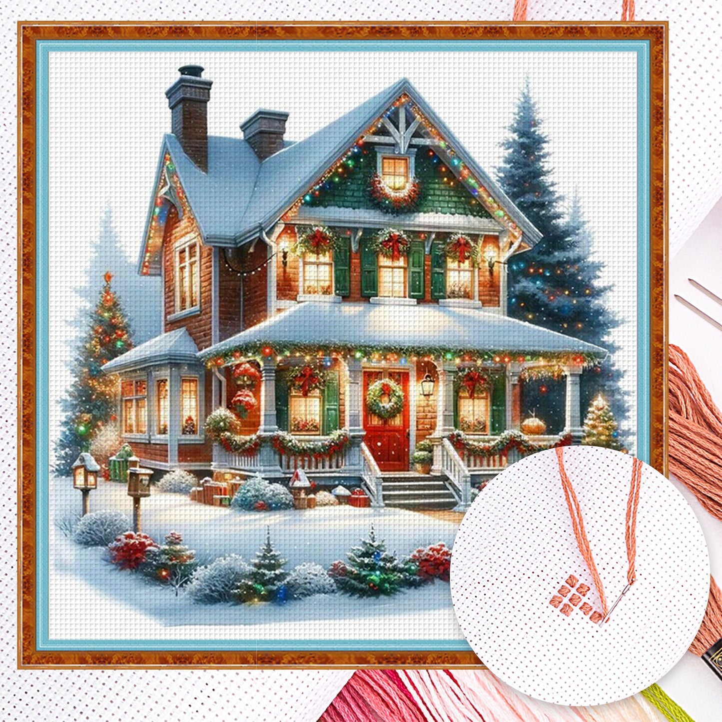 Christmas Cabin - Full 11CT Counted Cross Stitch 50x50CM - Huacan