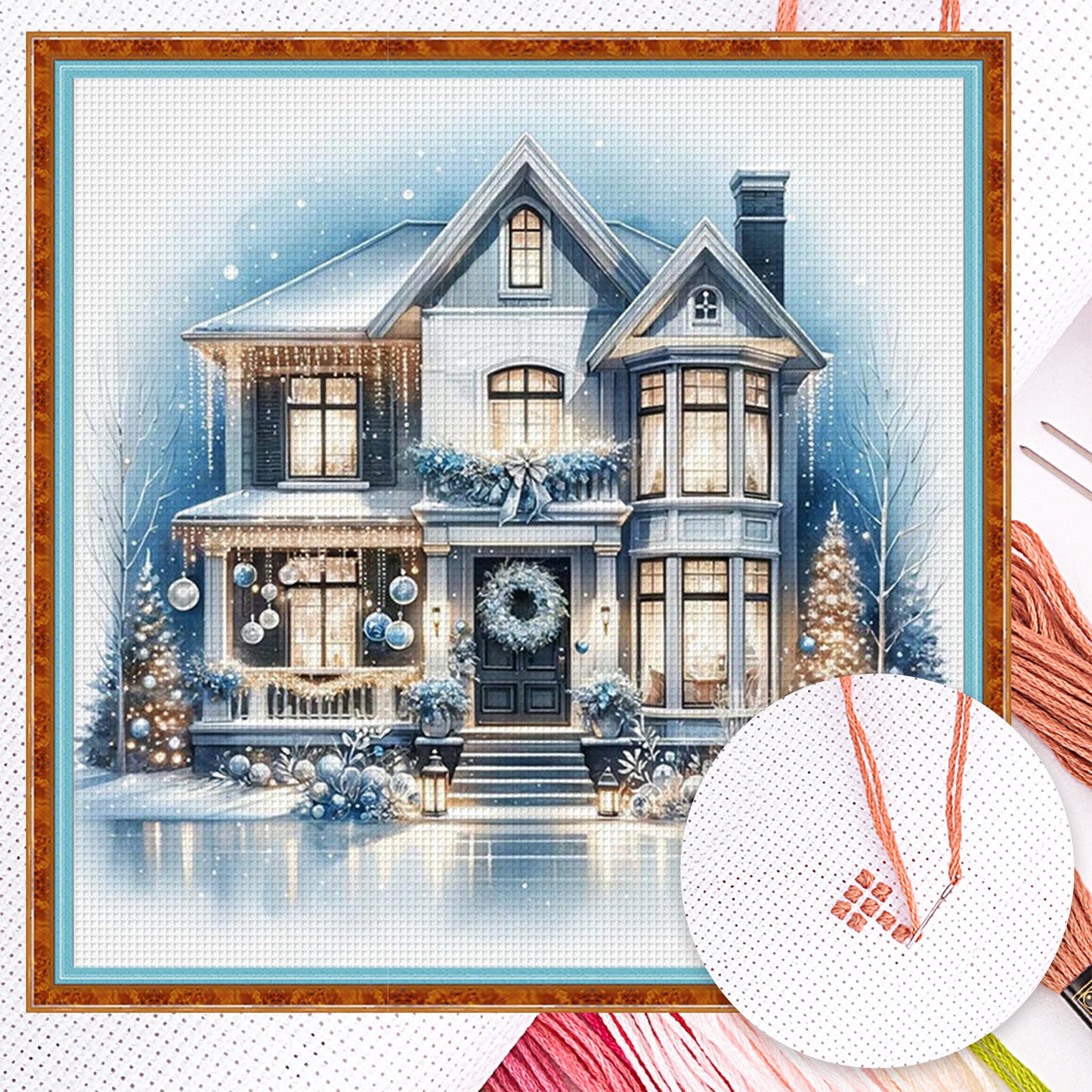 Christmas Cabin - Full 11CT Counted Cross Stitch 50x50CM - Huacan