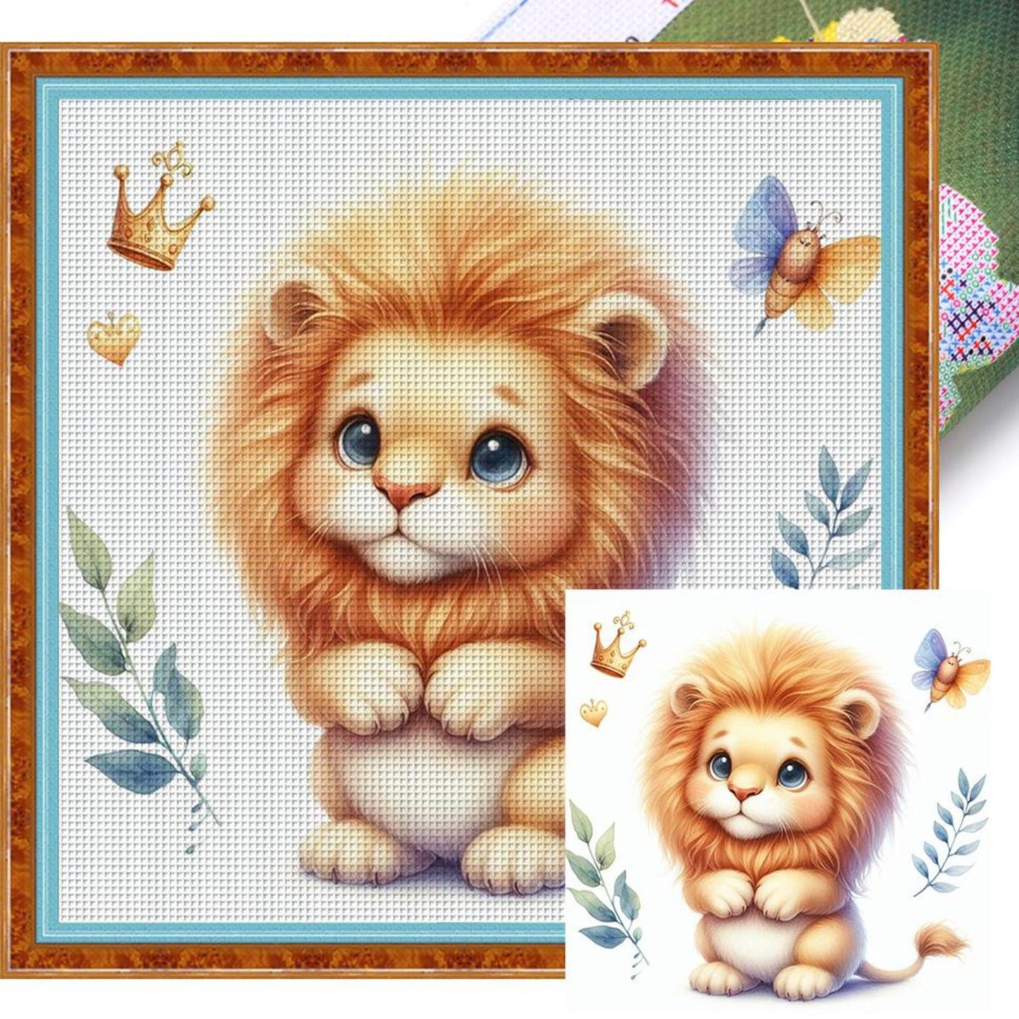 Cute Lion - Full 18CT Stamped Cross Stitch 20x20CM - Huacan