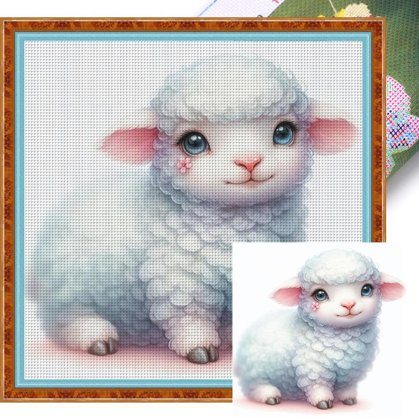 Cute Sheep - Full 18CT Stamped Cross Stitch 20x20CM - Huacan