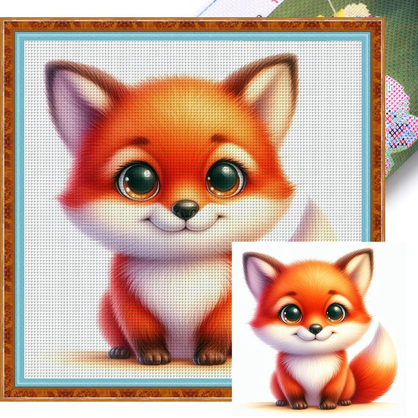 Cute Fox - Full 18CT Stamped Cross Stitch 20x20CM - Huacan