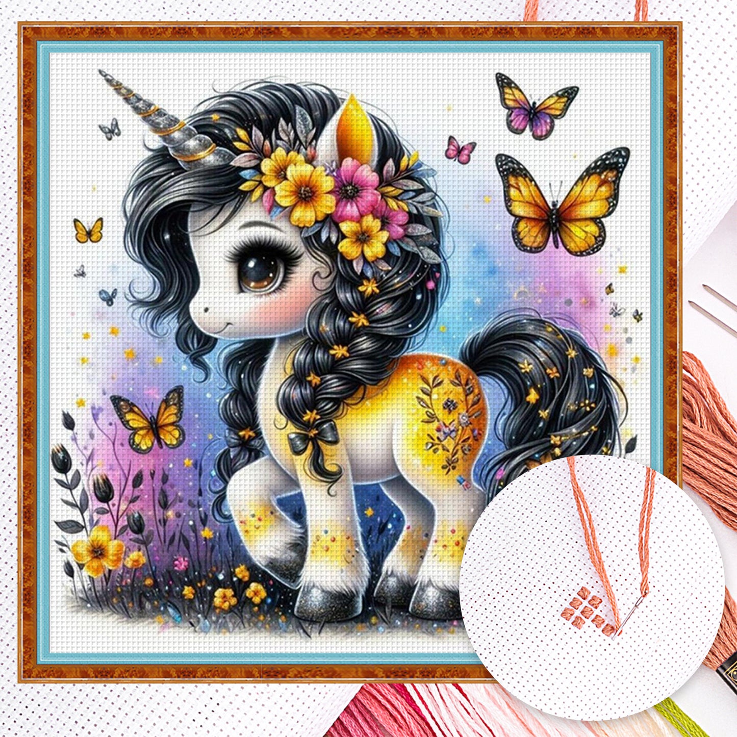 Colorful Unicorn - Full 14CT Counted Cross Stitch 40x40CM - Yishu