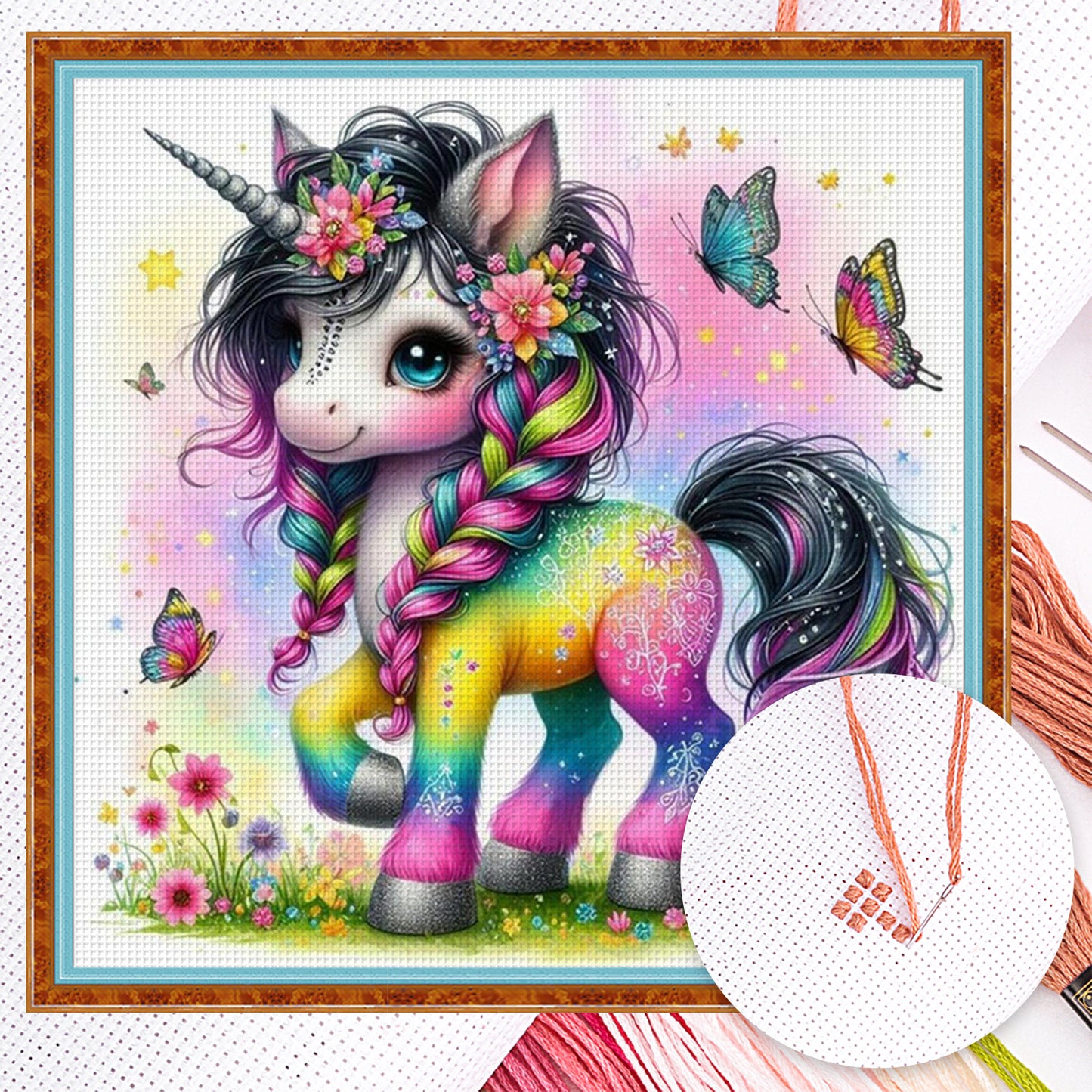 Colorful Unicorn - Full 14CT Counted Cross Stitch 40x40CM - Yishu