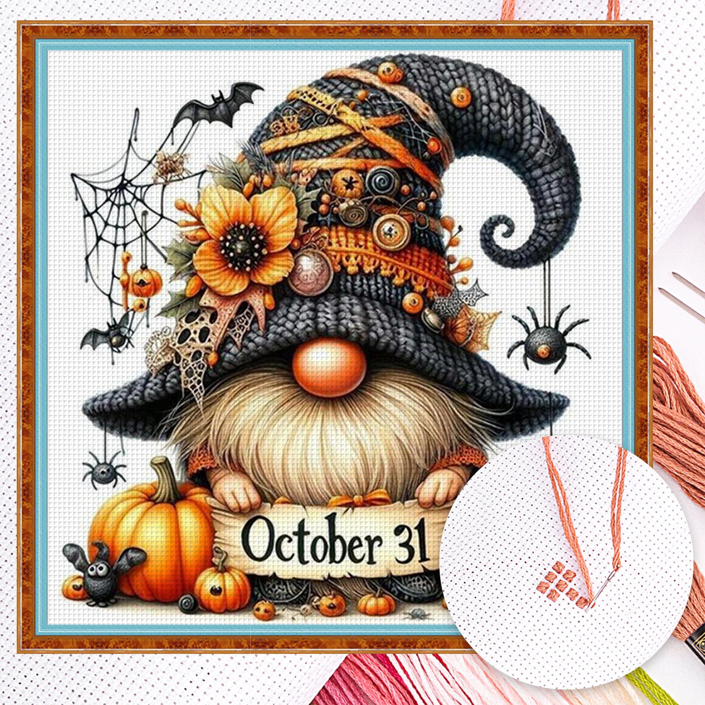 Halloween Pumpkin Goblin - Full 14CT Counted Cross Stitch 40x40CM - Yishu
