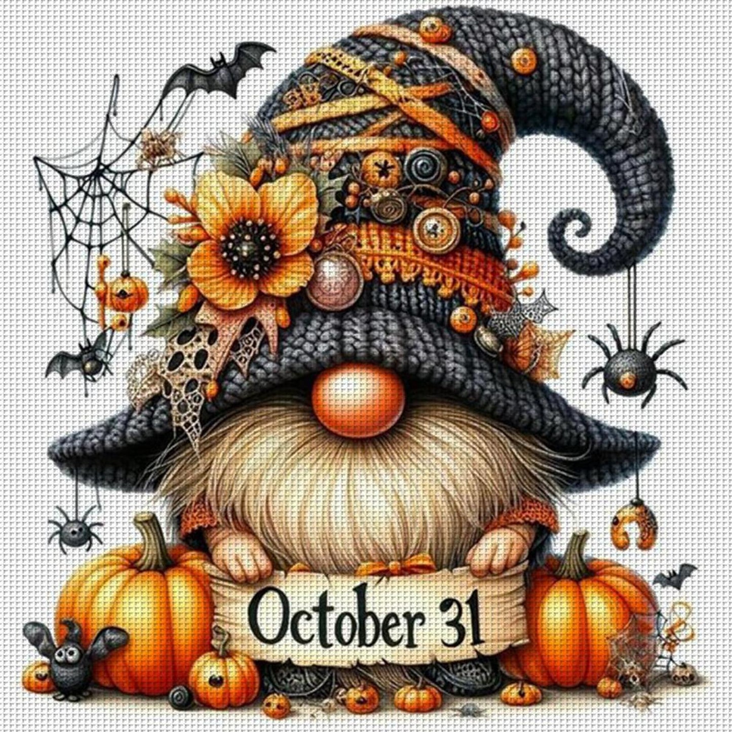 Halloween Pumpkin Goblin - Full 14CT Counted Cross Stitch 40x40CM - Yishu