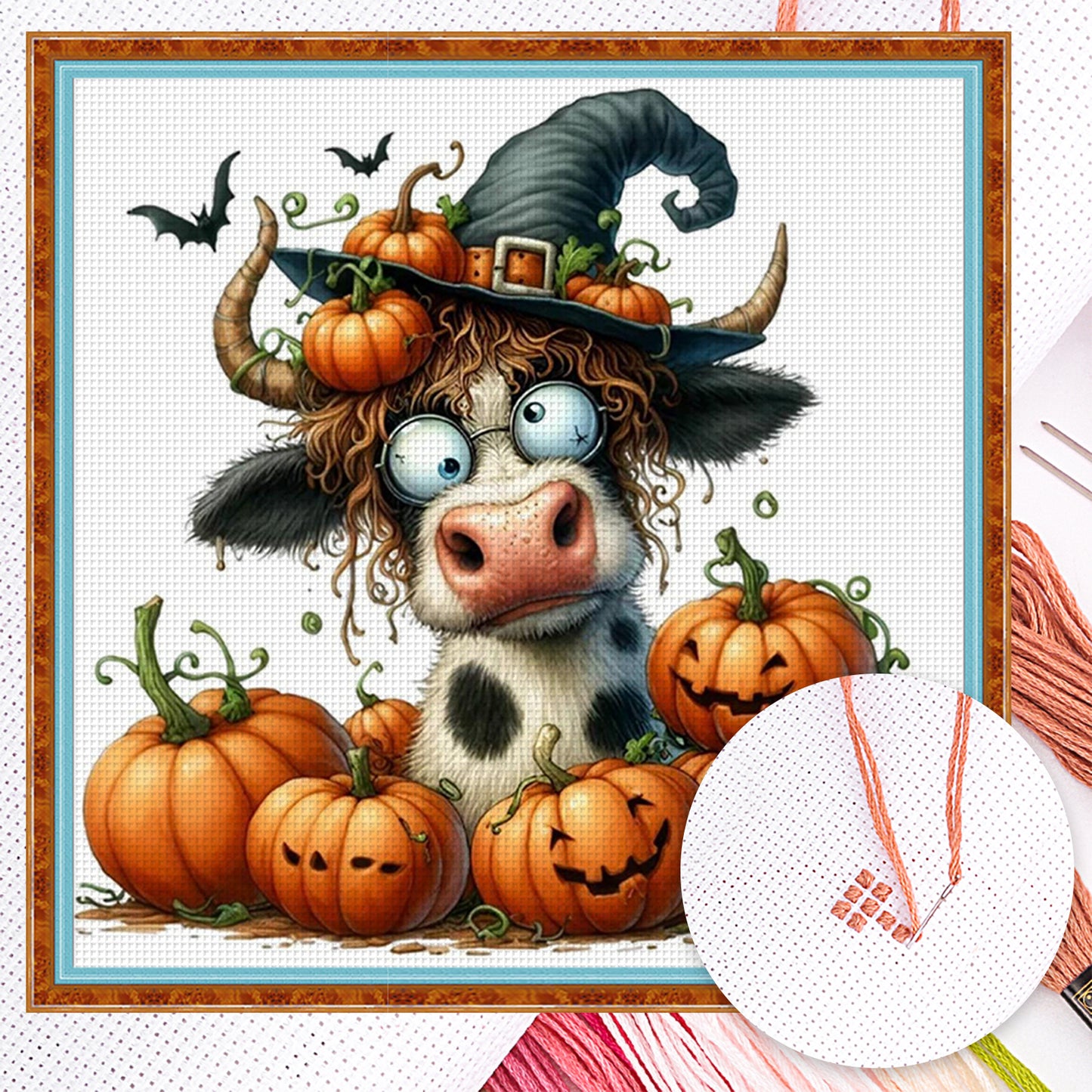 Halloween Pumpkin Cow - Full 14CT Counted Cross Stitch 40x40CM - Yishu