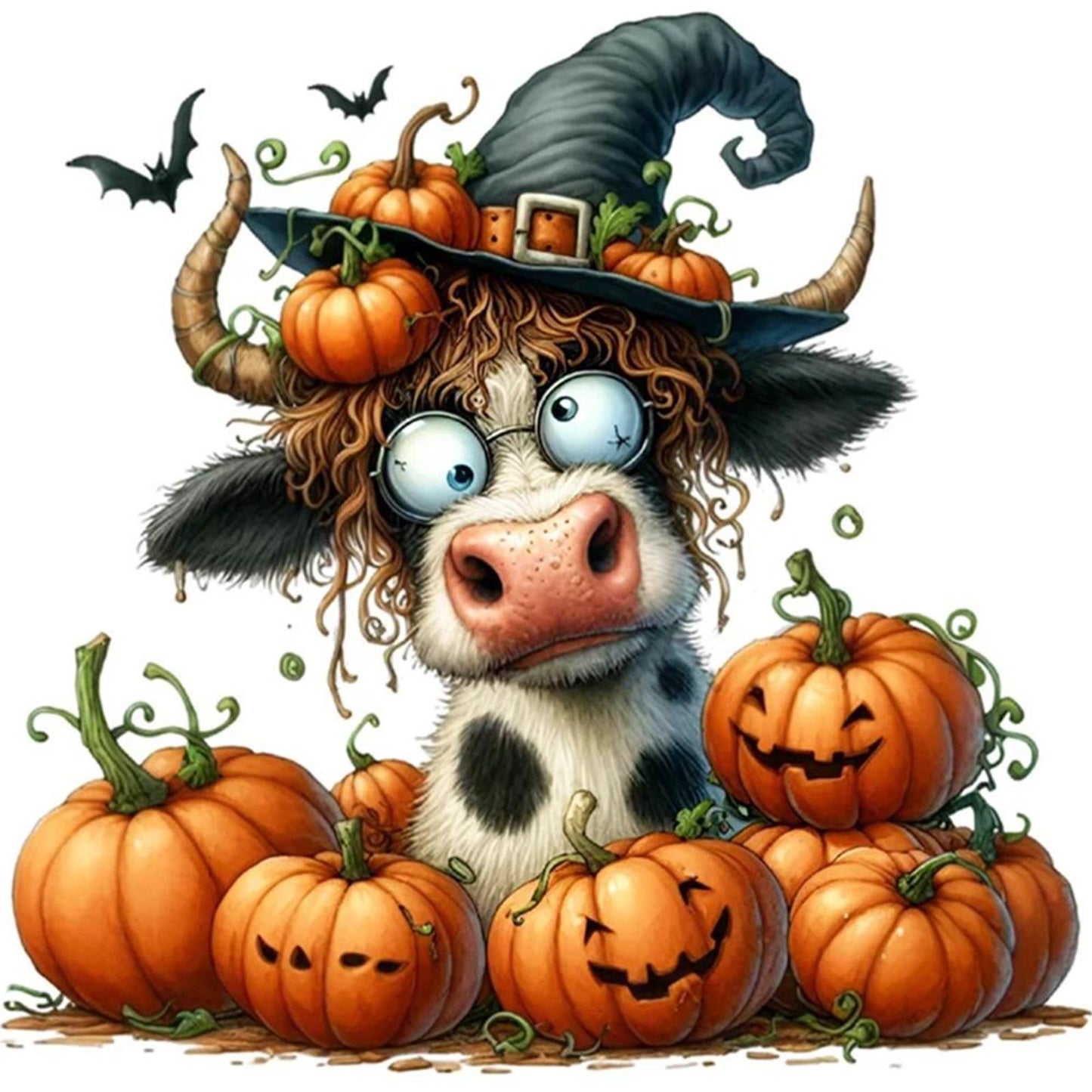 Halloween Pumpkin Cow - Full 14CT Counted Cross Stitch 40x40CM - Yishu