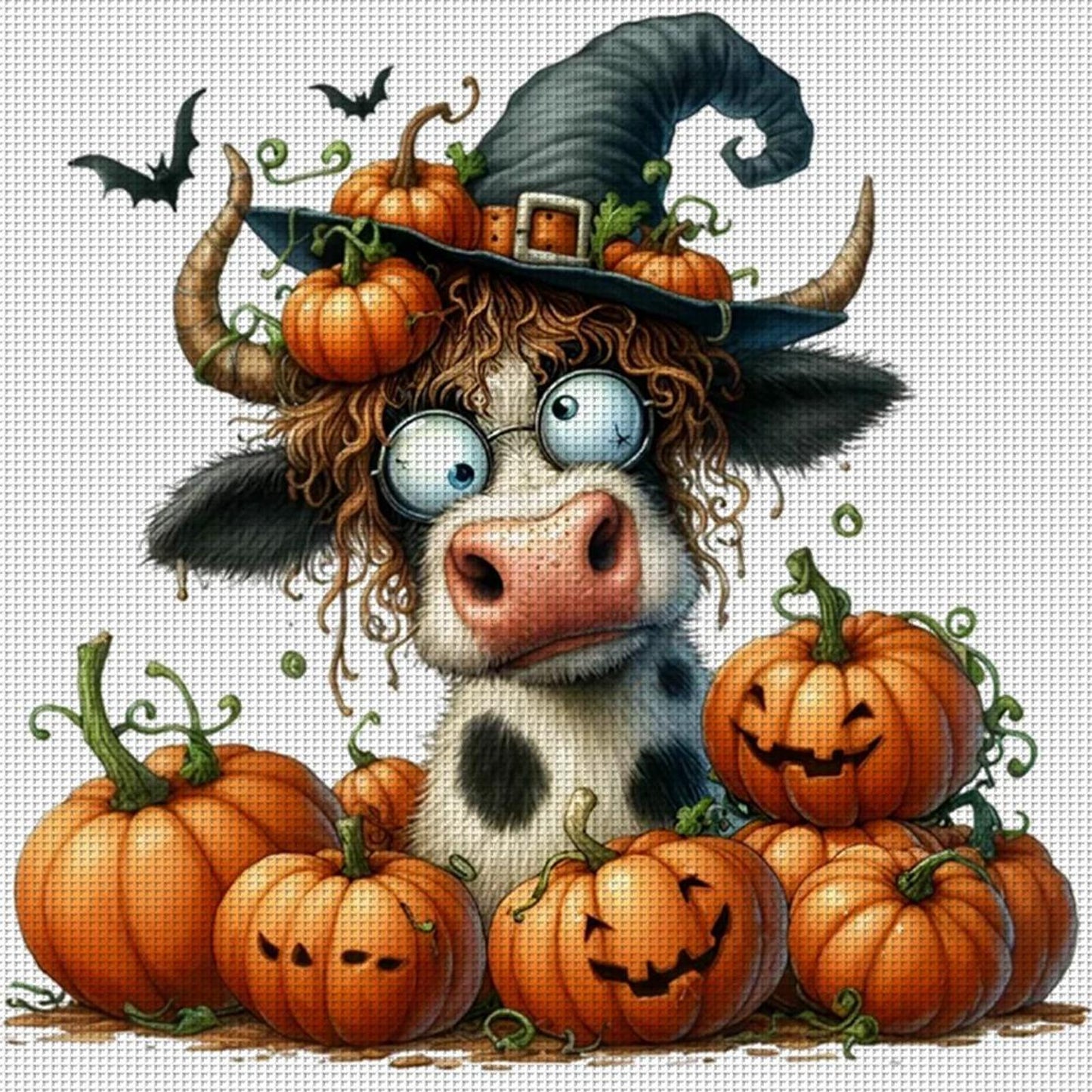 Halloween Pumpkin Cow - Full 14CT Counted Cross Stitch 40x40CM - Yishu