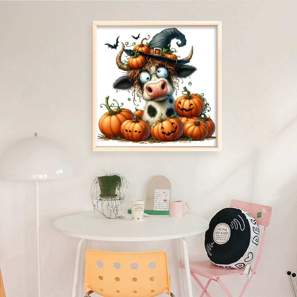 Halloween Pumpkin Cow - Full 14CT Counted Cross Stitch 40x40CM - Yishu