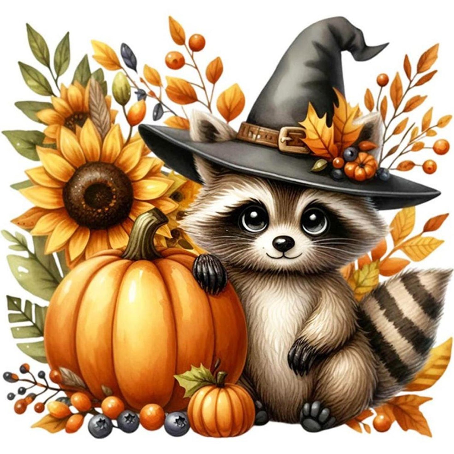 Halloween Pumpkin Raccoon - Full 14CT Counted Cross Stitch 40x40CM - Yishu