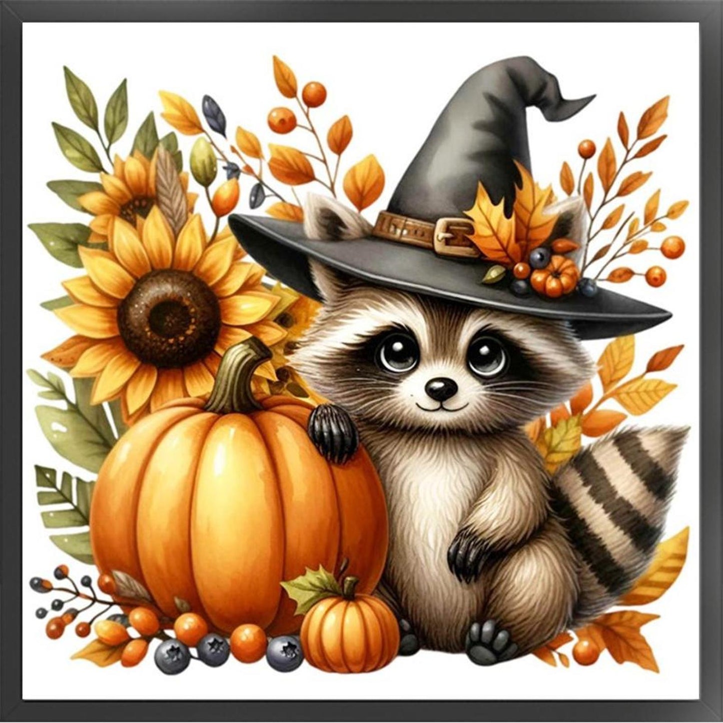 Halloween Pumpkin Raccoon - Full 14CT Counted Cross Stitch 40x40CM - Yishu