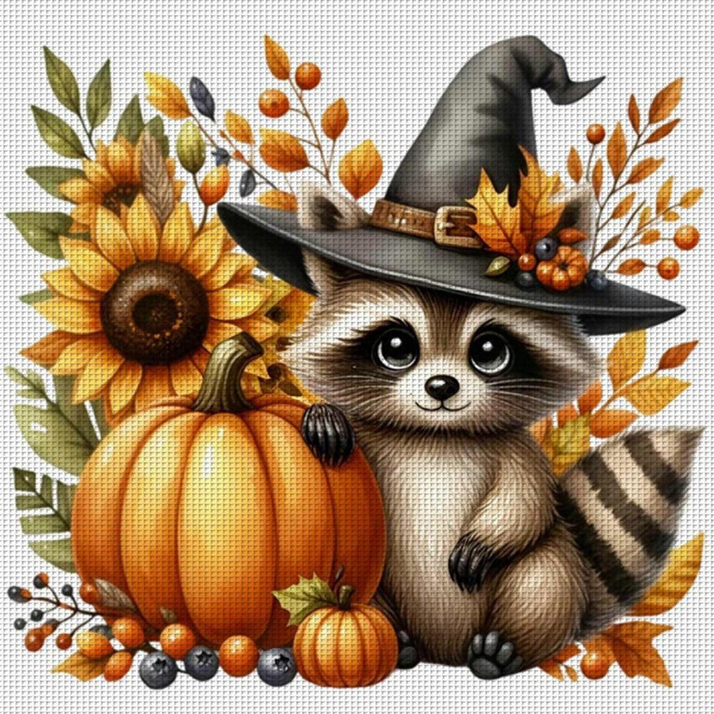 Halloween Pumpkin Raccoon - Full 14CT Counted Cross Stitch 40x40CM - Yishu