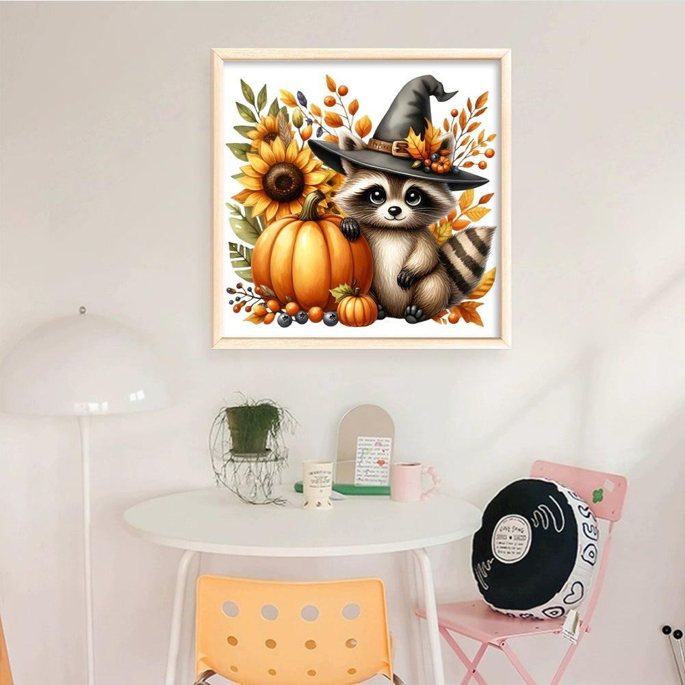 Halloween Pumpkin Raccoon - Full 14CT Counted Cross Stitch 40x40CM - Yishu