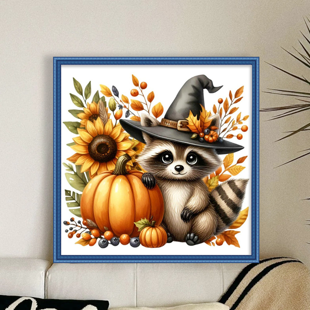 Halloween Pumpkin Raccoon - Full 14CT Counted Cross Stitch 40x40CM - Yishu