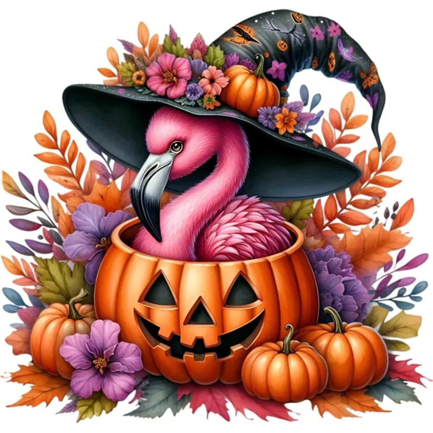 Halloween Pumpkin Flamingo - Full 14CT Counted Cross Stitch 40x40CM - Yishu