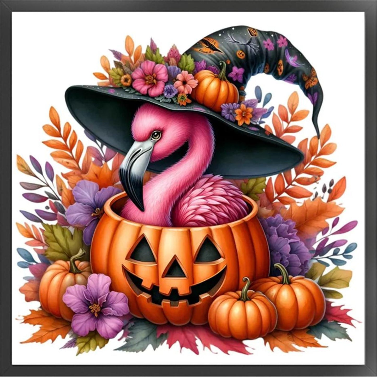 Halloween Pumpkin Flamingo - Full 14CT Counted Cross Stitch 40x40CM - Yishu